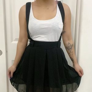 Black Pleated Suspender Skater Skirt